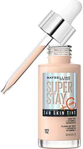 Maybelline Super Stay Up to 24HR Skin Tint, Radiant Light-to-Medium Coverage Foundation, Makeup Infused With Vitamin C, 112, 1 Count