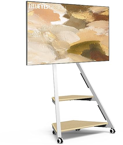 FITUEYES Design TV Ständer Rollbar, Mobiles TV Stand mit Rollen für 32 40 43 55 65 Zoll Flach & Curved Fernseher bis zu 40kg, TV Standfuss höhenverstellbar schwenkbar neigbar, Serie Eiffel (Natur)