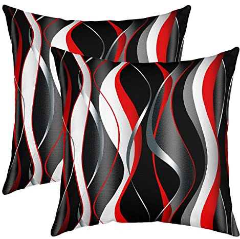 Geometrische Kissenbezüge 40x40cm 2er Set Kissenbezüge Weiche Geometrie Weiß Rot Schwarz Graue Linien Kissenhülle für Couch Sofa Moderne abstrakte Kunst Sofakissen Couchkussen im Freien Kissenbezug