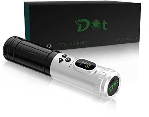 EZ Drahtlose Tattoo Maschine - 5 Geschwindigkeiten Frequenz Modulation Tattoo Maschine für Punktbasierte Kunstwerke, Rotations Tattoo Pistole mit 1800mAh Akku Stromversorgung (P2 DotFree Silber)