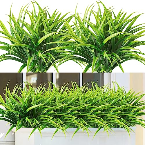Dremisland 6 Stück Künstliche Pflanzen 40cm Gras Kunstpflanze Kunststoff Pflanzen Innen/Außen UV-beständiges Grün Kunst Gras für Zuhause Fenster Garten Terrasse Weg Veranda Dekoration