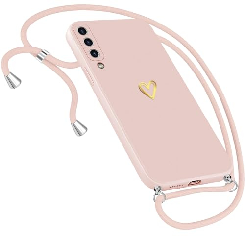 Handykette Hülle für Samsung Galaxy A50 Hülle Necklace, Herz Motiv Muster Handyhülle für Samsung Galaxy A50 Hülle mit Band Kordel zum Umhänge Ultradünn Hülle für Samsung A50/A30s Handykette (Rosa 1)