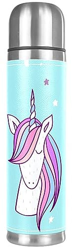 Tazza termica da viaggio, in acciaio inox, con tappo a forma di unicorno, blu
