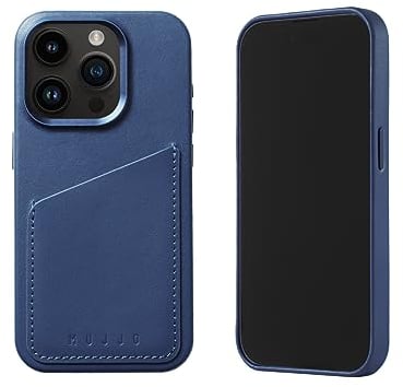 Mujjo Lederhülle Wallet iPhone 15 Pro blau