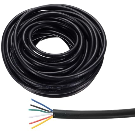 QUARKZMAN 26AWG Filo Elettrico 6 Conduttori Cavo Illuminazione Potenza LED Stagnato 32.8Ft Basso Voltaggio PVC Custodia Prolunga Flessibile Filo Nero per Strisce LED Lampade Illuminazione