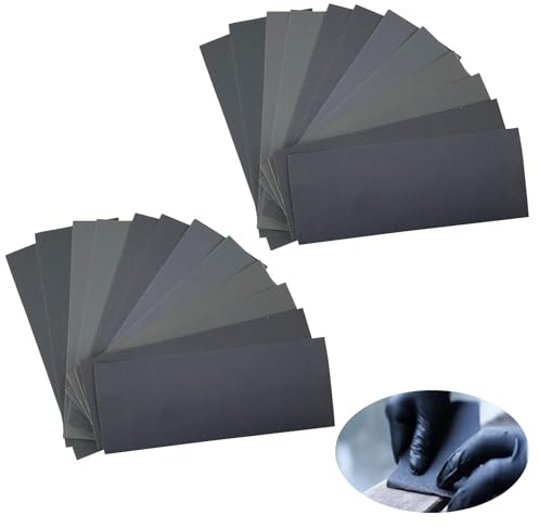 Assorted Grit Sandpaper Sand Paper Variety Pack Sandpaper 24 Pcs Sandpaper, 4.52 x 5.51 Emery Paper, Wet and Dry Sanding Paper, Waterproof Abrasive Emery Sanding Paper Sheetsl (120 to 3000 Grit)