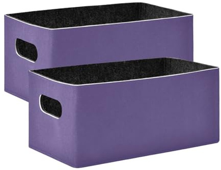 Lot de 2 paniers de rangement rectangulaires pliables violets pour étagères et placards