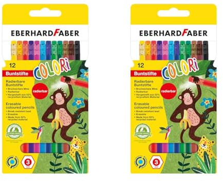 Eberhard Faber 514817 - Colori radierbare Buntstifte, hexagonale Form, in 12 Farben, im Kartonetui, zum Malen, Illustrieren und Zeichnen (Packung mit 2)