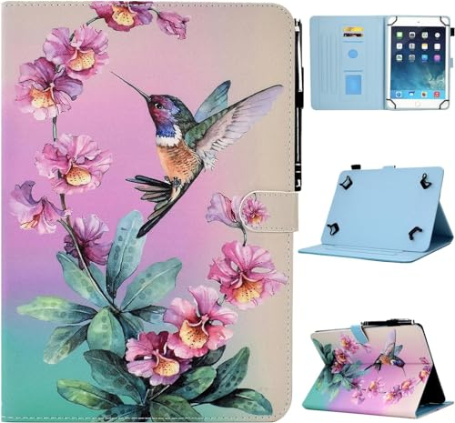 KEROM Universal 10.1 Zoll Tablet Hülle, Universal 10 Zoll Tablet Hülle, PU Leder Schutzhülle Universal Hülle für alle alle 9,5 Zoll bis 10,5 Zoll Android/iOS/Windows Tablets, Kolibri