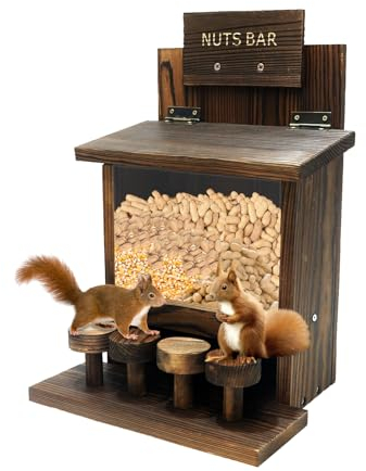 Verbesserter Eichhörnchen-Futterspender, langlebige Eichhörnchen-Futterhäuser für draußen, karbonisiertes Holz, Streifenhörnchen-Futterstation für Mais, Erdnüsse, lustige Nussstange