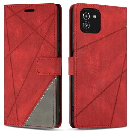 SONWO Handyhülle für Samsung Galaxy A03 Hülle, Premium PU Leder Handyhülle Wallet Silikon Schutzhülle Klapphülle für Samsung A03, Rot
