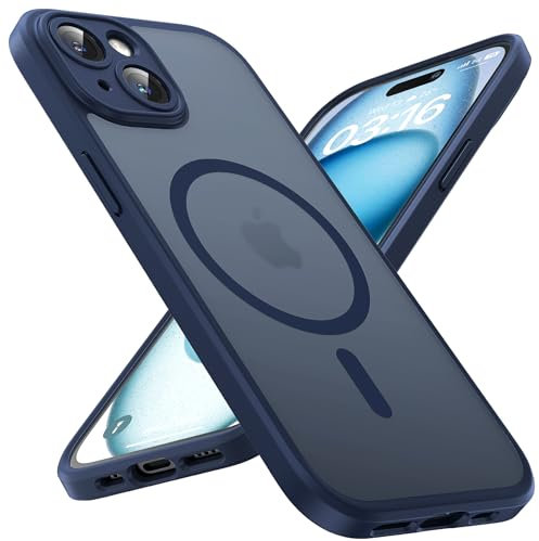 TOCOL Funda para iPhone 15 Plus, Funda Magnética para iPhone 15 Plus 6,7 Pulgadas [Protección Lente Cámara] [Protección Militar] Translúcida Mate Trasera, Azul Marino