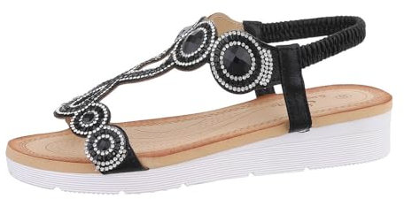 Ital Design Damenschuhe Sandalen & Sandaletten Keilsandaletten, J-150-, Textil, Schwarz, Gr. 39