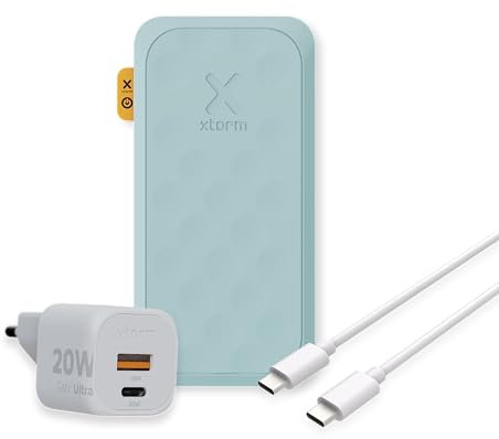Xtorm Fuel Series 5 20W Powerbank Paket, 10.000 mAh Powerbank + Xtorm 20W Ladegerät + USB-C auf USB-C Kabel, Blau