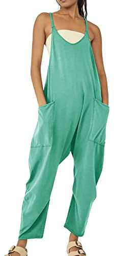 Jumpsuit Damen Sommer Lang, Latzhose Damen Arbeitshosen,Spaghetti Overall Damen Einteiler Hose mit Zip Taschen Ärmellos Träger Playsuit Romper Baggy Strampler Hosenanzug Jumpsuits für Frauen