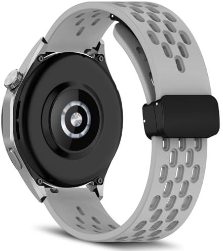 MaEiol 22mm Cinturino Silicone per Huawei Watch GT 6 Pro/GT 6/GT 5 Pro/GT 5/4 46mm /Huawei Watch 5/4 46mm /Ultimate 2, Cinturino Morbido Traspirante Sportivo Magnetica per Donna Uomo - Grigio Chiaro