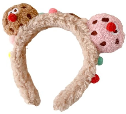 Bottone Niedliches 3D-Cartoon-Keks-Stirnband, Make-up-Haarreif, flauschiges Plüsch-Haarband, Haar-Accessoires, Foto-Requisiten für Frauen und Mädchen