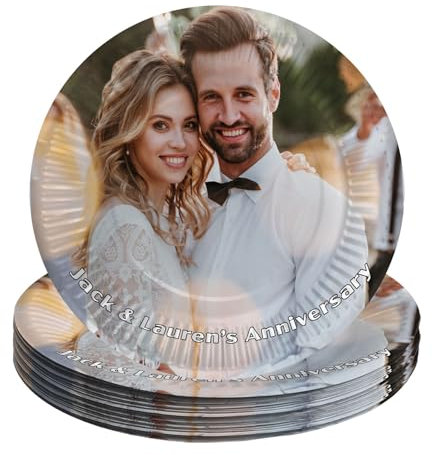 Bang Tidy Clothing Custom Photo & Text Anniversary Party Plates, Personalised Disposable Tableware Supplies for Any Occasion Birthday Wedding Party & Celebrating Milestones Pack of 50