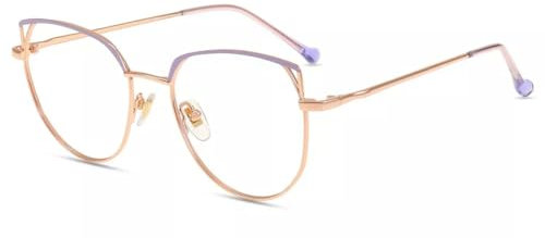 Firmoo Cat-Eye Lesebrille mit Sehstärke 2.0x mit Blaulichtfilter Brille Entspiegelte Vollrand Metallbrille Arbeitsplatzbrille, Blaufilter UV Schutzbrille für Bildschirme