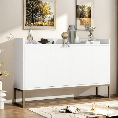 Keebgyy Aparador de 4 Puertas, gabinete de Buffet con Almacenamiento, Almacenamiento de Cocina Moderno, para Sala de Estar
