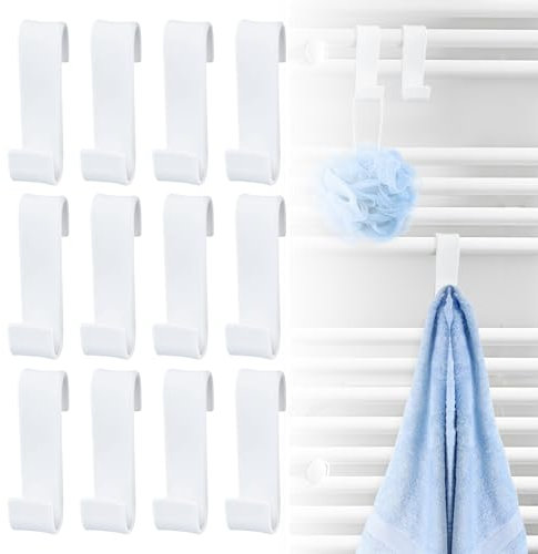 Fengxunzmm 12 Piezas Gancho de Radiador Baño, Ganchos de Toalleros de Baño, Ganchos para Colgar Toallas de Baño, Gancho de Toallero Ducha, para Baño, Cocina (Blanco)