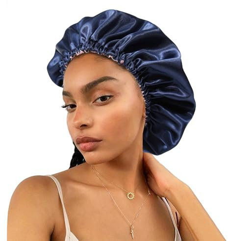 SECRET AROMA Cuffia da Notte in Seta Satin Bonnet - Fascia per Capelli Simile alla Seta per Dormire Cuffia per Capelli Reversibile Grande per Capelli Ricci Cuffia in Raso per Donne e Ragazze