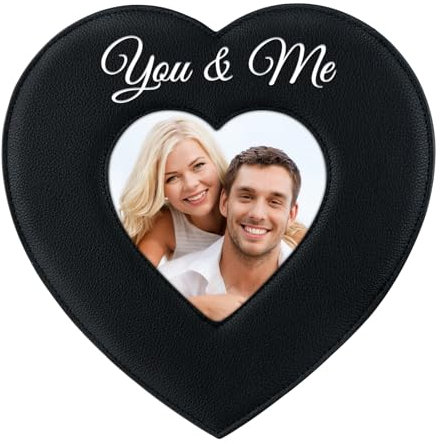 PETCEE You and Me Bilderrahmen, 21,6 cm, weiches Leder, herzförmig, für Paare, Liebesgeschenke, Weihnachten, Erntedankfest, Geburtstag, Valentinstag, Jahrestag, Geschenke für Paare