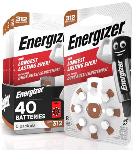 Energizer - 40 pilas acústicas para audífonos, tamaño 312, color marrón, 5 blísteres de 8 pilas