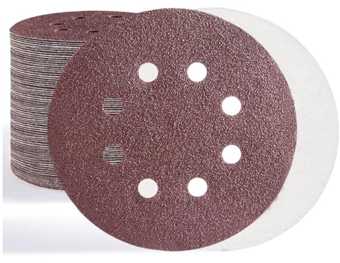 Haogo 50Pcs Sanding Discs,125mm 8 Holes Hook and Loop Sander Pads for Random Orbital Sander(320 Grits)