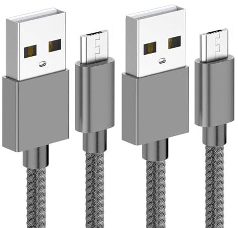 World biz Micro USB Cable, 2Packs 3M Android Charging Cable 3.1A, Micro Charging Cable Braided Compatible with PS4 Controller, Samsung Galaxy J7, S7, S6,Kindle Fire,Tablet (Grey)