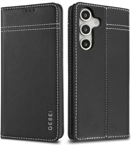 Hülle Echt Leder für Samsung Galaxy S25+/S25 Plus 5G - Premium Lederhülle mit Standfunktion Kartenfach Magnetverschluss Flip Case Ledertasche Handyhülle Schutzhülle Klapphülle – Schwarz