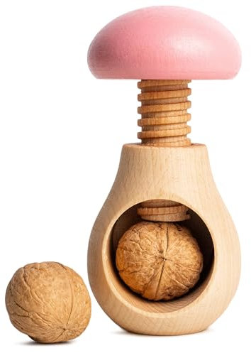 Creative Home Nussknacker Holz | Pilzförmig | 10 x 6 cm | Rosa | Natürliches Buchenholz | mit Schraubmechanismus | Schraubgewinde | Massiv & Nützlich Nussknack Pilz