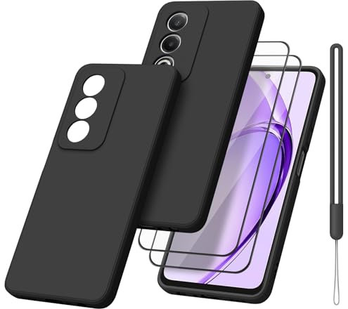 YLK Cover per OPPO A80 5G,【1 Custodia + 2 Vetro Temperato】per OPPO A80 5G, Custodia in Silicone Cover con Pellicola Proteggi Schermo (Nero)
