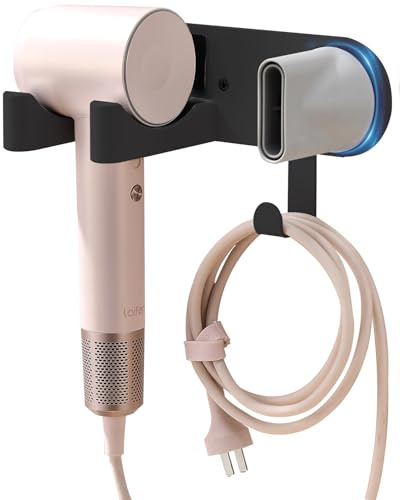 chochoyah Hair Dryer Holder Wall Mounted, Hair Dryer Organizer Self Adhesive Compatible with Dyson Blow Dryer Holder Aluminum BlowDryer Holder Wall Mounted for Bathroom Black