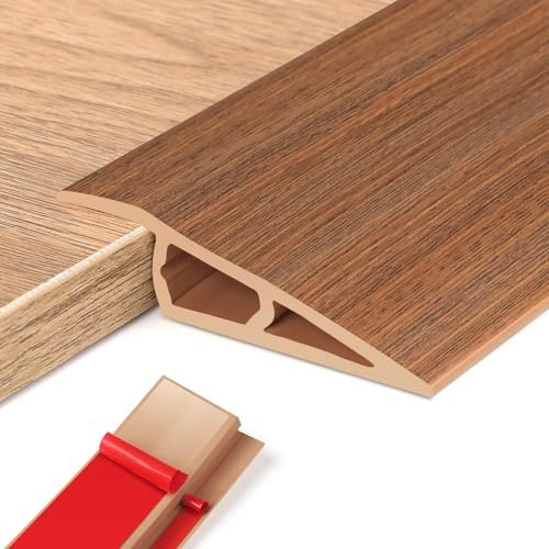 Barre de Seuil Adhesive PVC, Seuil de Porte, Profilés de Réglage en Hauteur en Vinyle,Rattrapage Niveau pour Hauteur du Seuil, Rampe de Seuil Bandes (Grain de Bois Marron, 5~10mm(H),1M(L))