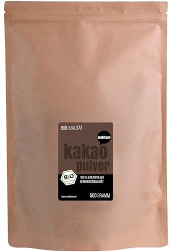 Roh Kakaopulver Rohqualität Bio + Von Wohltuer + Nicht geröstet + Kalt verarbeitet + Aus Kleinbauernkooperative (500g)