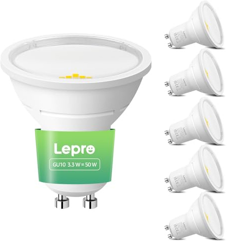 Lepro Energieklasse A GU10 LED Kaltweiß Lampe, 3.3W 590 lm, Nicht Dimmbar | 6500K Tageslichtweiß, Energiesparendes GU 10 LED Spot, 100° Abstrahlwinkel für Büro, Keller, Garage, Flur, 5 Stück