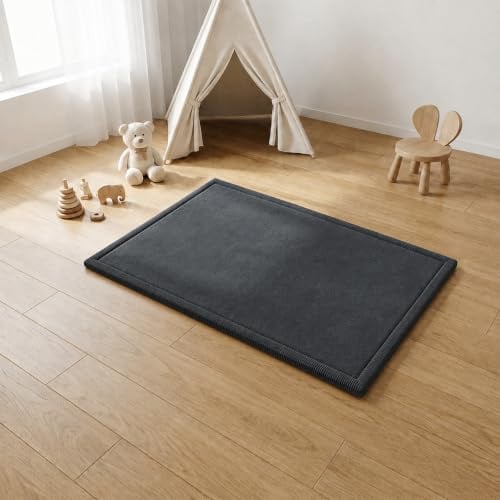 FRIEDO Krabbelmatte Baby I ÖKOTEX Zertifiziert I 80x150cm anthrazit I Extra dick und weiche Spielmatte, Spielteppich I Rutschfester, wasserabweisender Teppich für Wohn und Kinderzimmer I Tatami Matte
