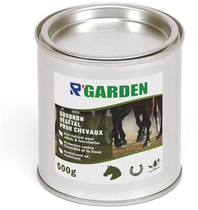 R'GARDEN - Goudron Végétal pour Chevaux – Soin Naturel pour Sabots & Fourchettes – Assainissant et Cicatrisant – Protection Contre l’Humidité et la Boue – Entretien Sabots – 500g