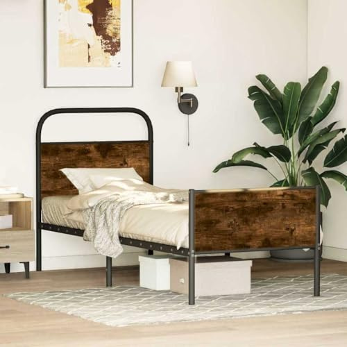 YuuSsea Bettgestell Sonoma-Eiche 75x190 cm, Holzwerkstoff, Stahlkonstruktion, Einzelbett Rahmen mit Kopfteil, Robustes Schlafmöbel für Schlafzimmer, ohne Matratze