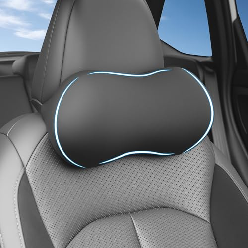 AntDiseno Auto Nackenkissen, Ergonomisches Kissen für Autofahren, Nackenstütze aus Memory Foam, Kopfkissen mit Verstellbarem Gurt, ideal für Auto SUVs und Oficina (Schwarz)