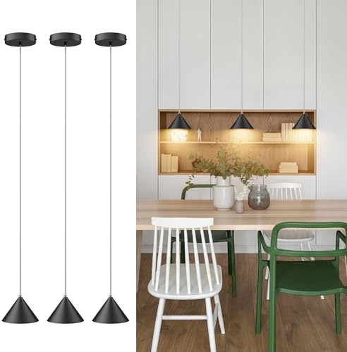 lundwa 3er Moderne Pendelleuchte LED, Hängelampe LED 12W | 3000K,Länge (0-1,6 M) ,800LM,Hängeleuchte Höhenverstellbar für Küche Esstisch Nachttisch Schlafzimmer Hote