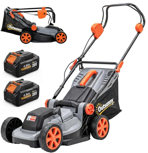 Outsunny Tondeuse à Gazon sans Fil 18V x2 Brushless 700W 34cm Gris Clair