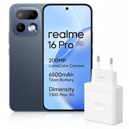 realme 16 Pro 5G Smartphone 8+256 GB, 200MP AI Camera, 6.78 144Hz AMOLED Display, 6500mAH Battery, 45W Ultra Charge, Dimensity 7300-Max, IP69, Pebble Grey