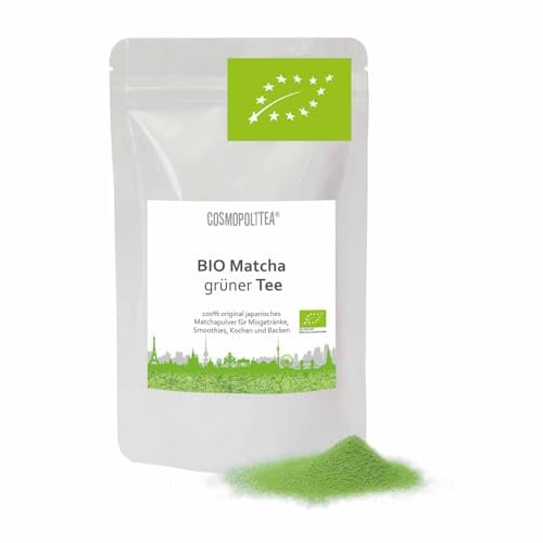 BIO Matcha Tee Pulver aus Japan | vollmundig kräftig | Grüntee-Pulver fein gemahlen, rein natürlich ohne Zusätze | cosmopoliTEA® - 100g
