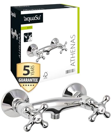 'aquaSu® Zweigriffmischer Athenas für Brause | Chrom | Wasserhahn | Nostalgie | Brause-Armatur | Mischbatterie
