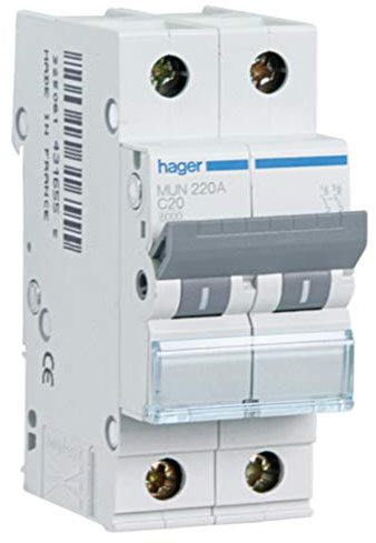 Hager MUN510A Interruptor Automático Magnetotérmico Serie MU, 1P+N, 10A, curva C, 6KA