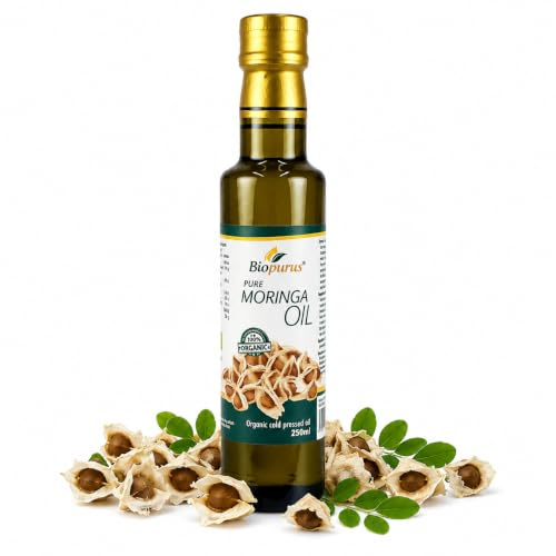 Biopurus Certified Organic Cold Pressed Moringa Seed Oil 250ml | Food Grade Edible | Virgin Unrefined | Moringa Oleifera Seed Oil | Vegan | Organic Cooking Oil | Skin & Hair Care