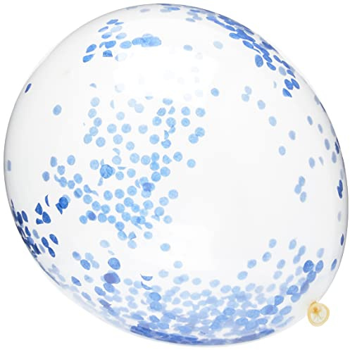 Royal Blue Confetti Clear Latex Balloons (30cm) Pack of 6 - Transparent Premium Latex, Perfect for Parties & Celebrations