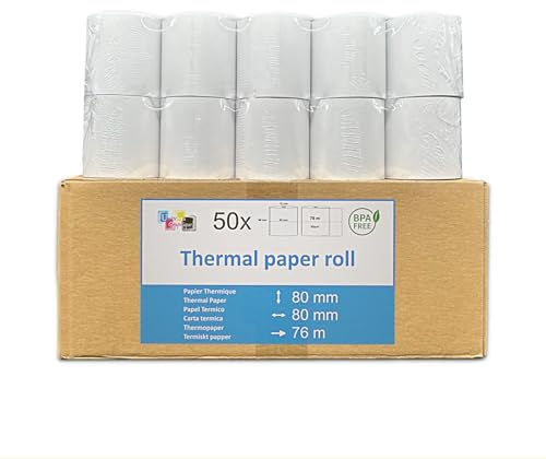 50 bobines papier thermique pour caisse enregistreuse ticket de caisse recharge standard rouleau 80 x 80 x 12 mm papier thermique 50g bobine pour caisse enregistreuse imprimante balance UGR03TH